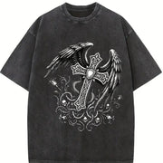 Winged Cross Vintage Washed T-Shirt in Black