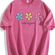 With Daisy for Baggy Hip Hop Mother's Day Vintage Washed T-Shirt in Red