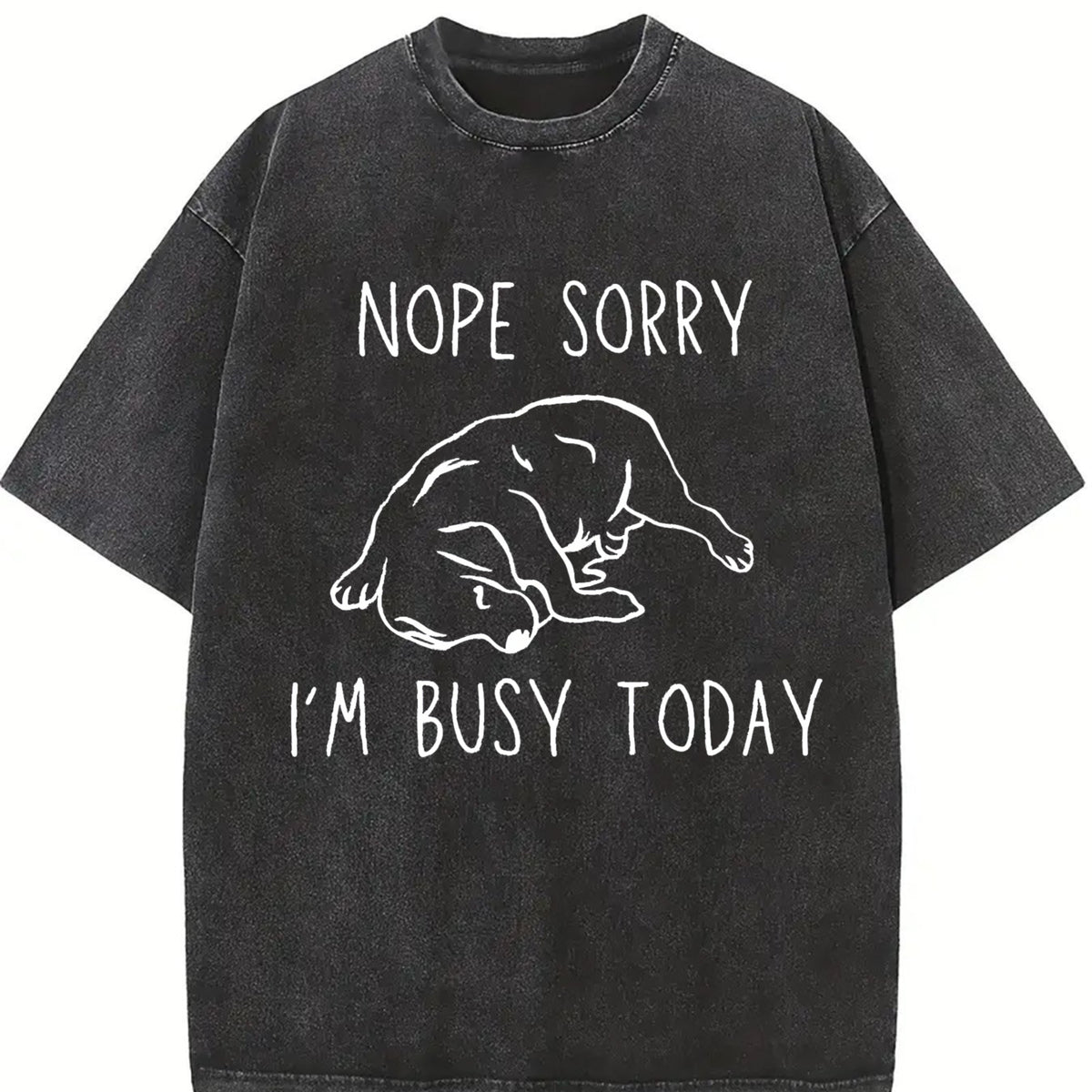 Nope Sorry Busy Today Sleeping Dog Vintage Washed T-Shirt in Black
