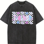 Coquette Teacher Preppy Floral Teacher Vintage Washed T-Shirt in Black