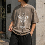 Moth Moon Retro Gothic Nature Vintage Washed T-Shirt in Brown