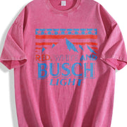 Red White and Busch Light American Flag Mountain Double Vintage Washed T-Shirt in Red