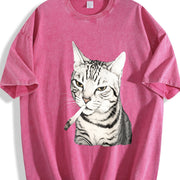 Cat Portrait Vintage Washed T-Shirt in Red