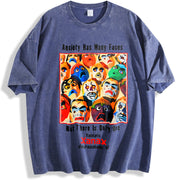 Xanax Anxiety Has Many Faces AD Retro Custom vintage washed oversized T-shirt in Blue