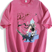 Soul Eater - Black Star Anime Double-sided Japanese Manga vintage washed oversized T-shirt in Red