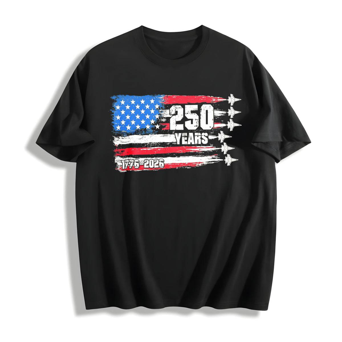 250 Years American Flag (1776-2026) 4th of July 2026 Cotton T-Shirt in Black