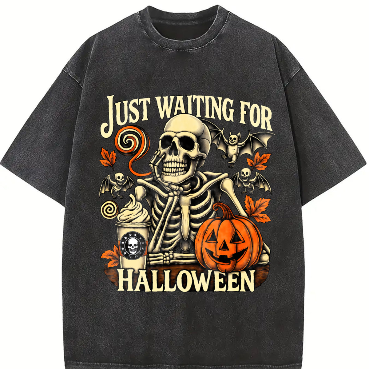 Just Waiting for Halloween Vintage Washed T-Shirt in Black