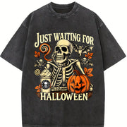 Just Waiting for Halloween Vintage Washed T-Shirt in Black