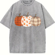 Boho Fall Pumpkin Cute Autumn Vintage Washed T-Shirt in Gray