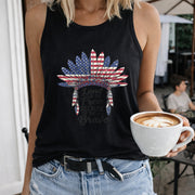 4th of July Indigenous Women's Color Cotton Tank Top in Black