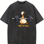 And I'm Tired Weightlifting Goose Vintage Washed T-Shirt in Black