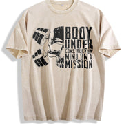 Body Under Construction Mind on a Mission Vintage Washed T-Shirt in Beige