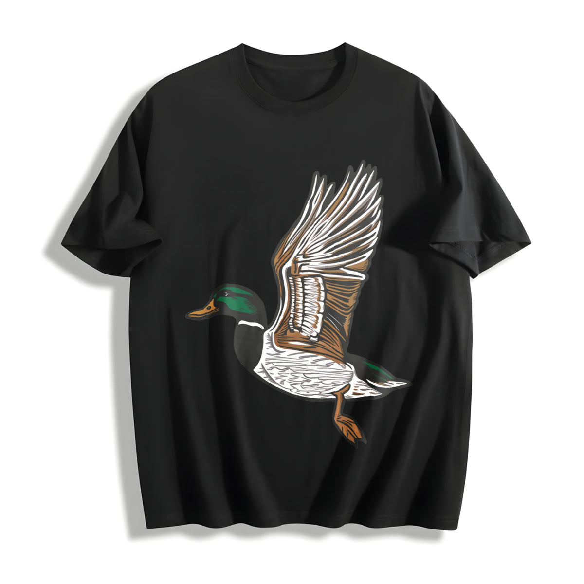 Embroidered Duck Animal Lover Cotton T-Shirt in Black
