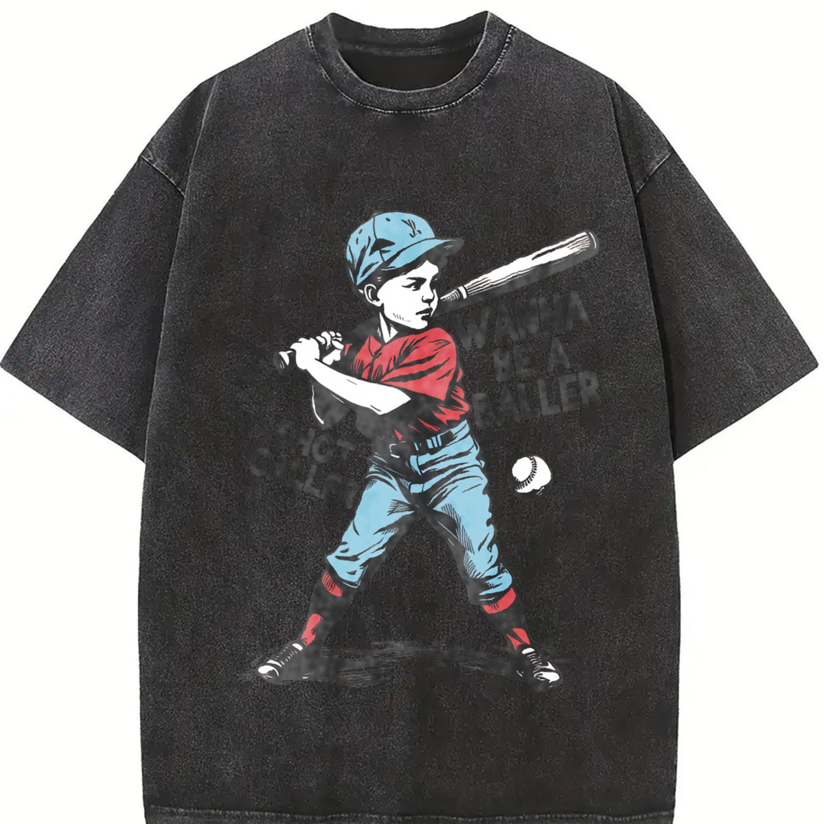 Wanna Be a Baller Shot Caller Vintage Washed T-Shirt in Black