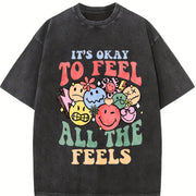 It's Okay to Feel All the Feels Vintage Washed T-Shirt in Black