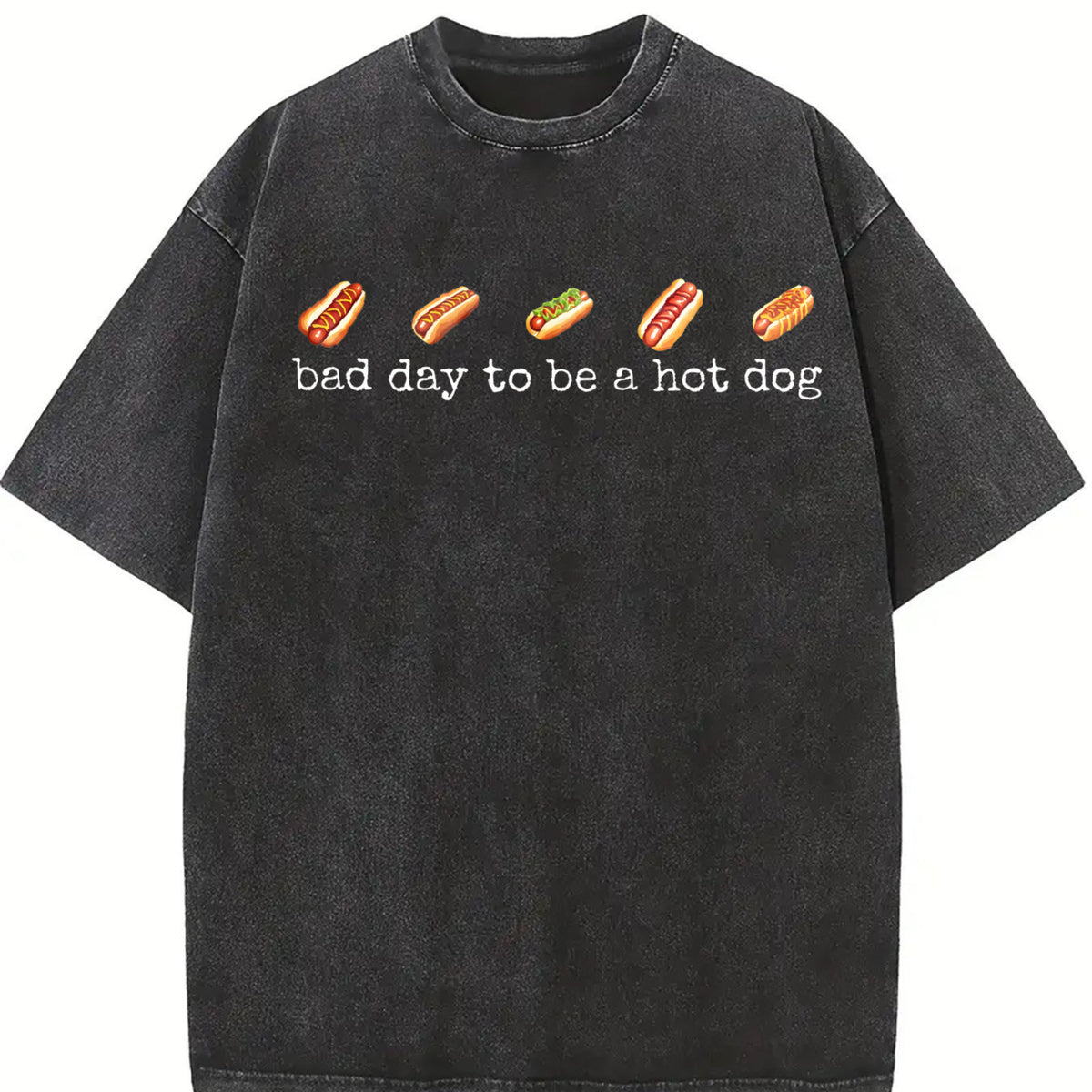 Hot Dog Bad Day to Be a Hotdog Retro Hotdog vintage washed oversized T-shirt in Black