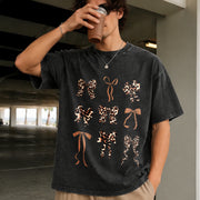 With Leopard Material Plus Black Floral Light Floral Vintage Washed T-Shirt in Black