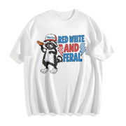 Raccoon 4th of July Kids Cotton T-Shirt in White