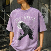 Black Crow F-caw-f Black Bird Moon Gothic Adult Humor Vintage Washed T-Shirt in Purple