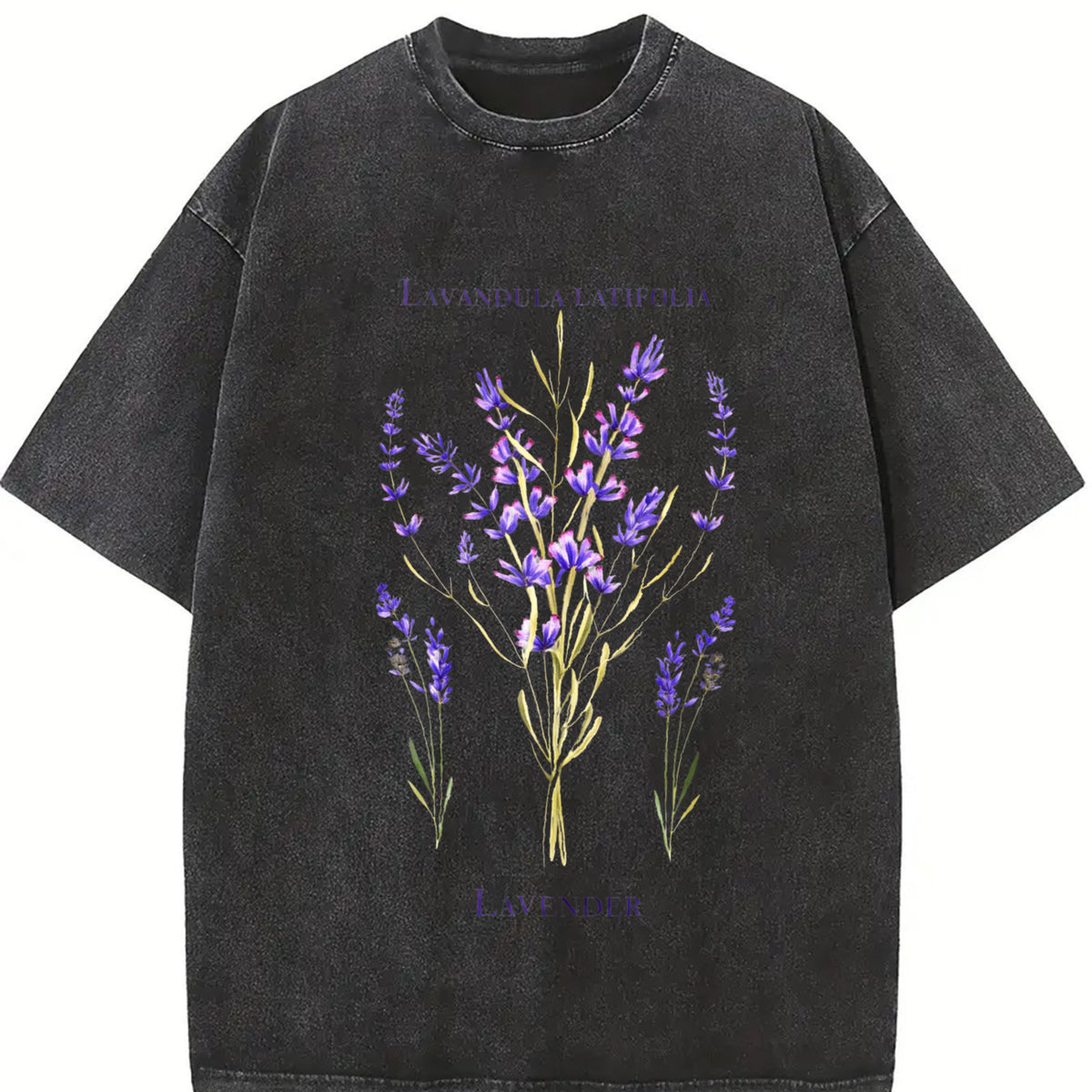 Lavender Retro 90s Vintage Washed T-Shirt in Black