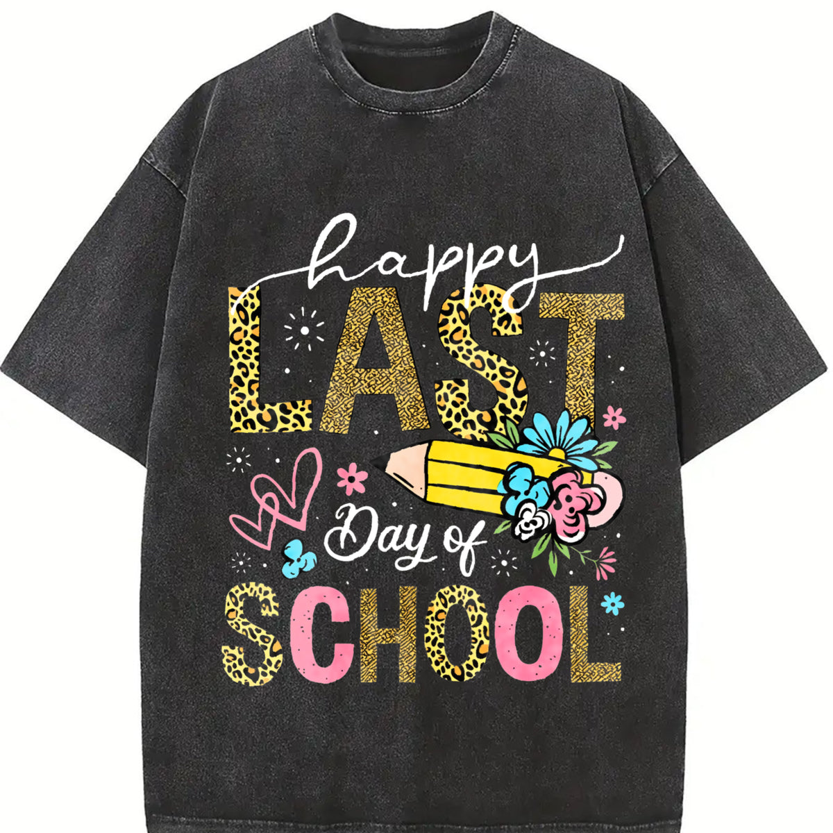 Happy Last Day of School Vintage Washed T-Shirt in Black