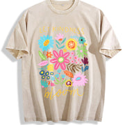 Let Kindness Bloom Positivity Mental Health vintage washed oversized T-shirt in Beige