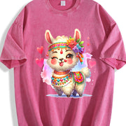 With Llama Hair Accent for Winter Vintage Washed T-Shirt in Red