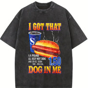 Hot Dog I Got That Dog in Me Retro Food Humor Fast Food Vintage Washed T-Shirt in Black