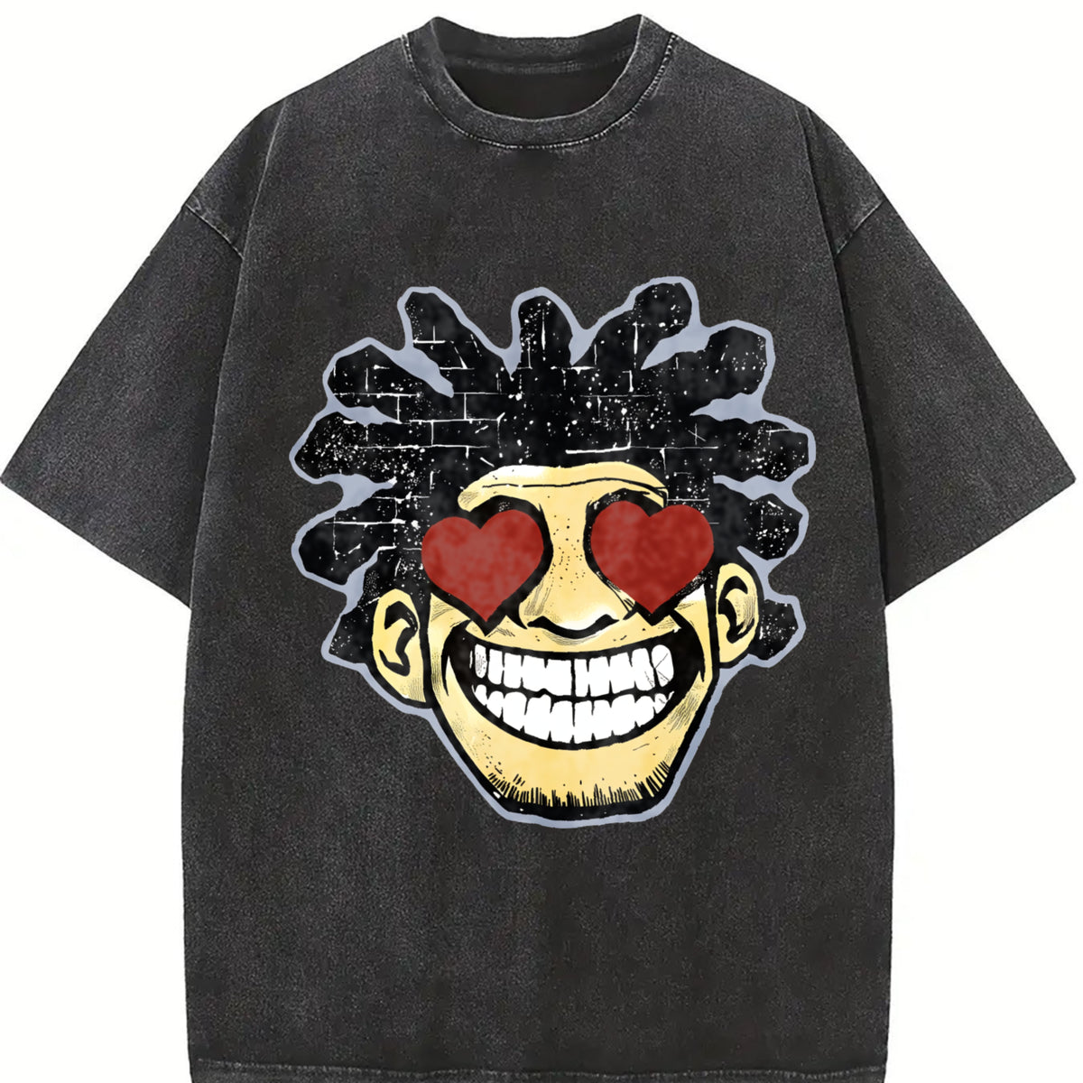 Heavy Distressed Wax-resistant Retro Vintage Washed T-Shirt in Black