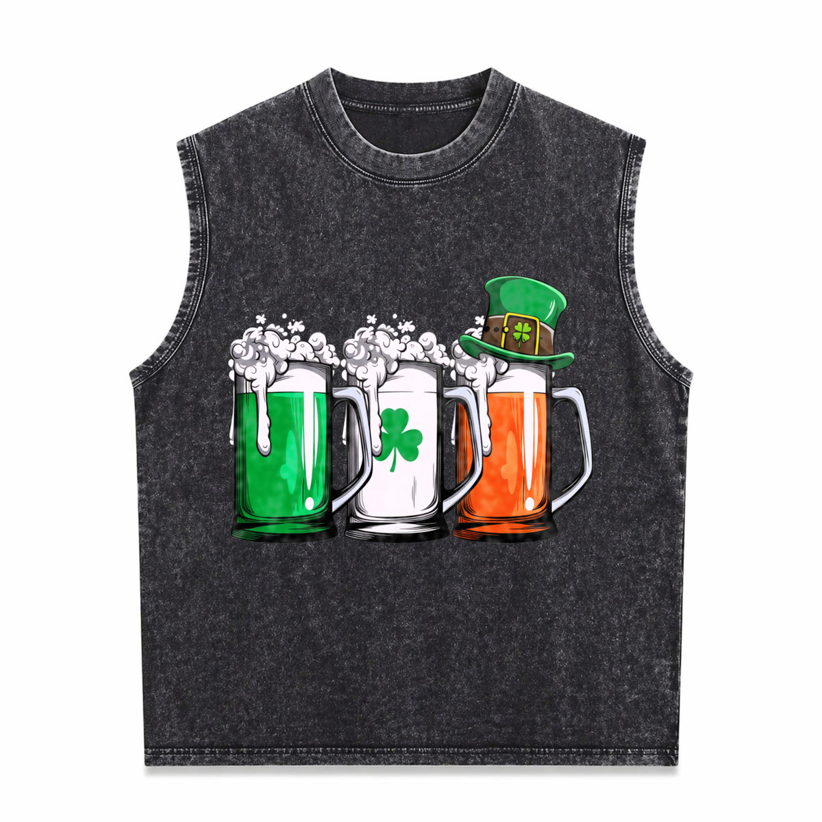 Irish Beer Ireland Flag St Patricks Day Leprechaun Small Vintage Washed Tank Top in Black