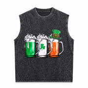 Irish Beer Ireland Flag St Patricks Day Leprechaun Small Vintage Washed Tank Top in Black