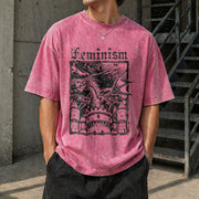 Feminism Dragon Castle Vintage Washed T-Shirt in Red