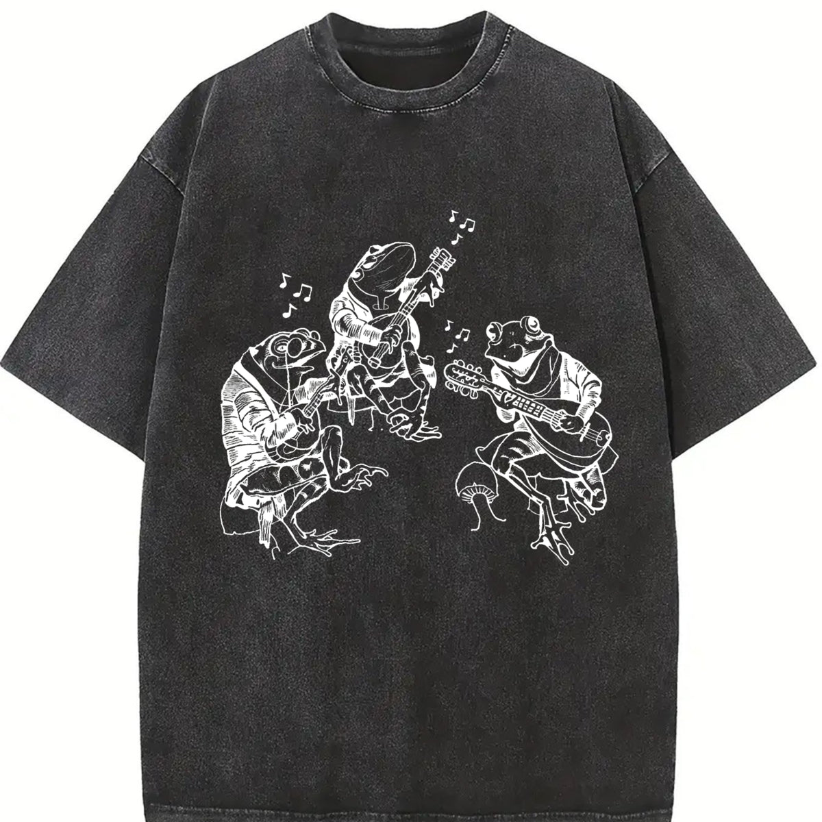 Frog Musicians 90s Retro ® Vintage Washed T-Shirt in Black