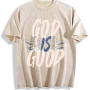 Short-sleeve Christian -Polyester Vintage Washed T-Shirt in Beige