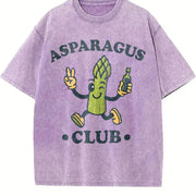 Asparagus Club Veggie Lover Retro Cartoon Vintage Washed T-Shirt in Purple