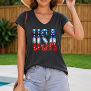 Patriotic USA Flag Vest Women's Color Cotton Tank Top in Gray