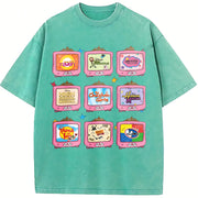 Retro Channel Movie Television Vintage Washed T-Shirt in Blue
