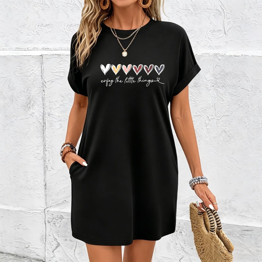 Dress for Made of Heart and Letter Designs Cotton T-Shirt in Black