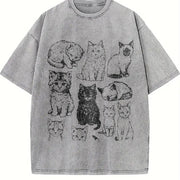 Cats 90s Tattoo Retro ® Y2k Kitten Vintage Washed T-Shirt in Gray