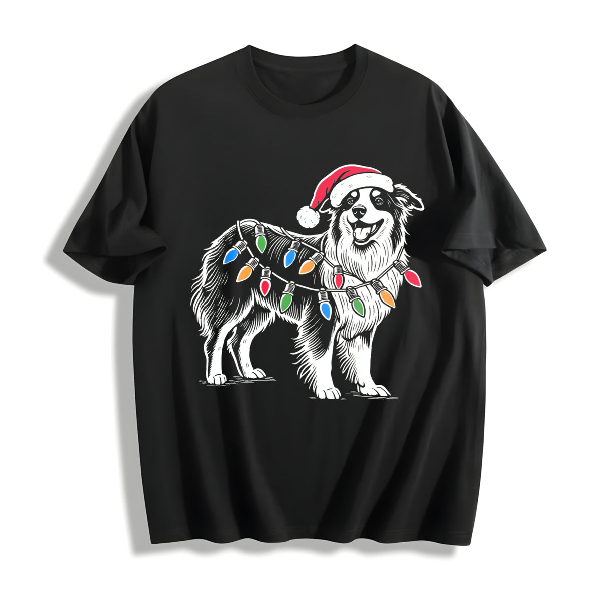 Australian Shepherd Christmas Cotton T-Shirt in Black