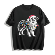 Australian Shepherd Christmas Cotton T-Shirt in Black