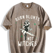 Burn Blunts Not Witches Marijuana Weed Smoker Stoner vintage washed oversized T-shirt in Brown