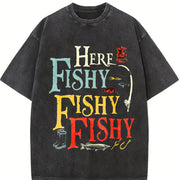 Here Fishy Fishy Vintage Washed T-Shirt in Black