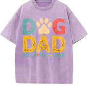 Personalized Dog Dad with Dog Names Vintage Washed T-Shirt in Purple