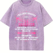 Crazy Mom's Lucky Daughter Vintage Washed T-Shirt in Purple