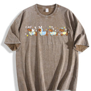 Easter Dog Dachshund Happy Easter Retro Spring Dog Cute vintage washed oversized T-shirt in Brown