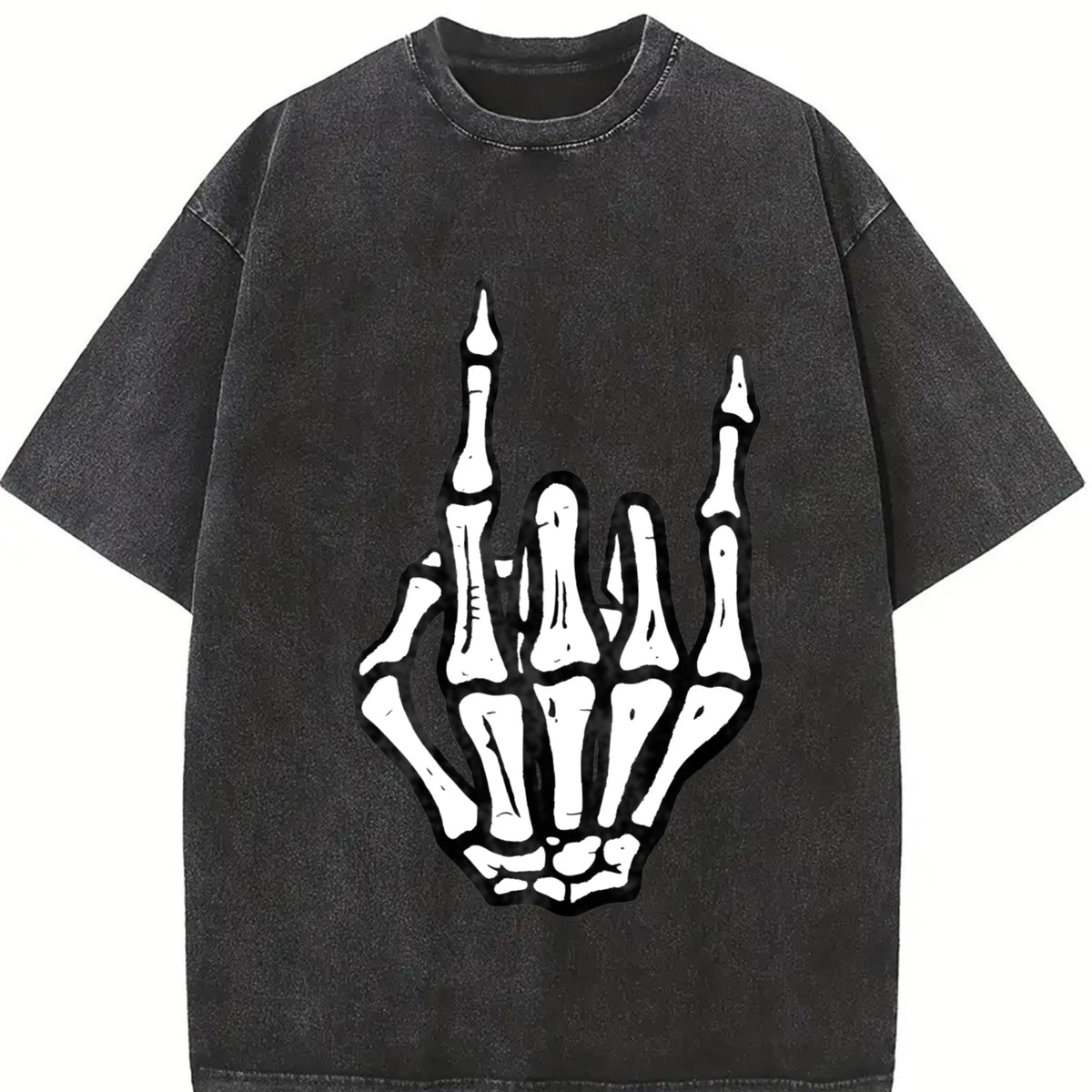 Punk Rock Skeleton Cool Rocker Halloween Boys vintage washed oversized T-shirt in Black