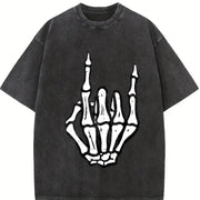 Punk Rock Skeleton Cool Rocker Halloween Boys vintage washed oversized T-shirt in Black