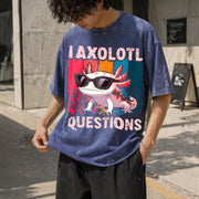 I Axolotl Questions Retro Vintage Washed T-Shirt in Blue