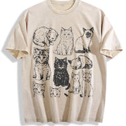 Cats 90s Tattoo Retro ® Y2k Kitten Vintage Washed T-Shirt in Beige